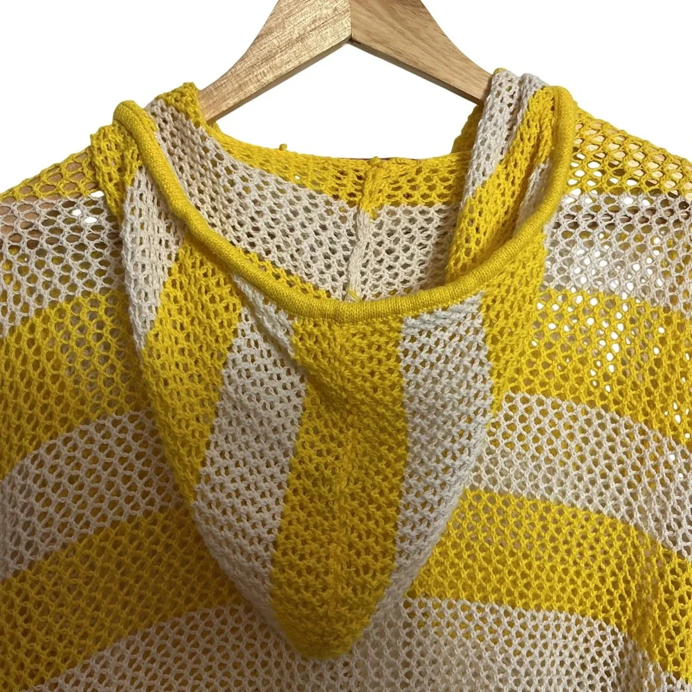 Quacker Factory Women's 2X Yellow White Mesh Hooded Fulll Zip Jacket Beachy